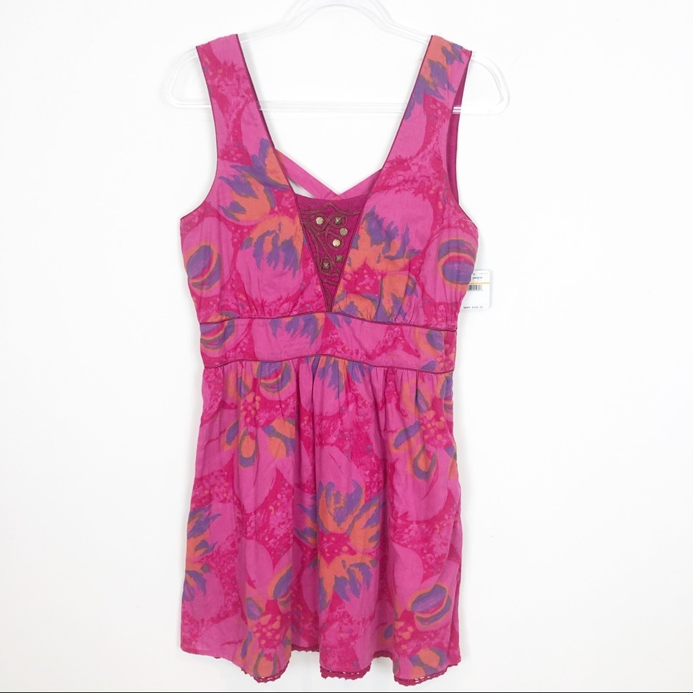 FREE PEOPLE PINK FLORAL SLEEVELESS BOHO DRESS